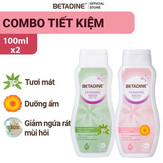 Bộ 2 Dung dịch vệ sinh phụ nữ Betadine Xanh và Hồng 100ml/chai