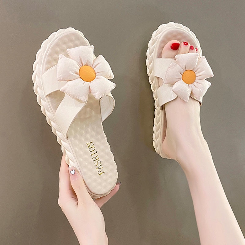 Oeggeo shop Dép Đế Bằng Xỏ Ngón Họa Tiết Hoa Thời Trang Mùa Hè Cho Nữ