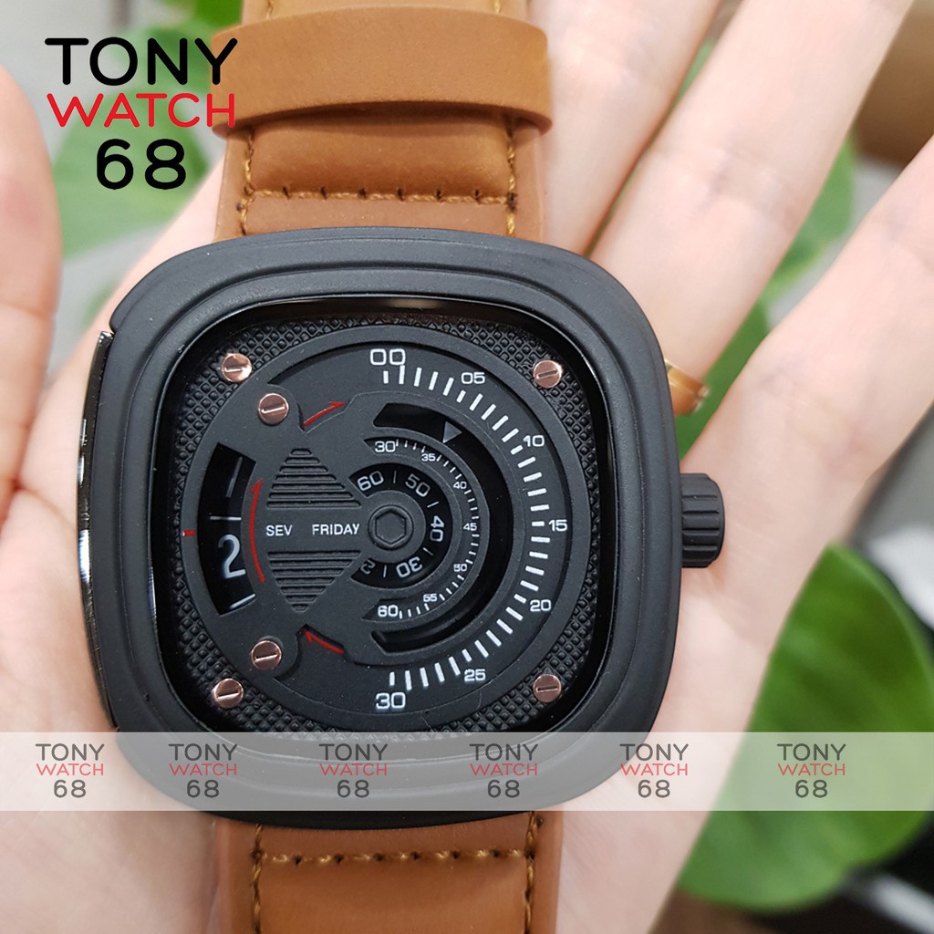 HÀNG NHẬP KHẨU -   Đồng hồ nam Friday dây da mặt vuông đẹp chính hãng chạy pin Tony Watch