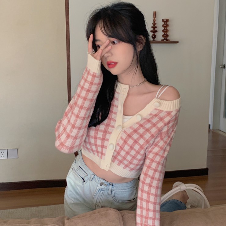 Áo Sweater Tay Dài Sọc Ca Rô Thời Trang Xinh Xắn Cho Nữ Mùa Thu | BigBuy360 - bigbuy360.vn