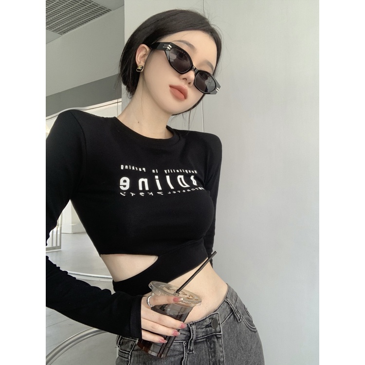 Áo Thun Lửng Tay Dài In Chữ Trẻ Trung Cá Tính Cho Nữ