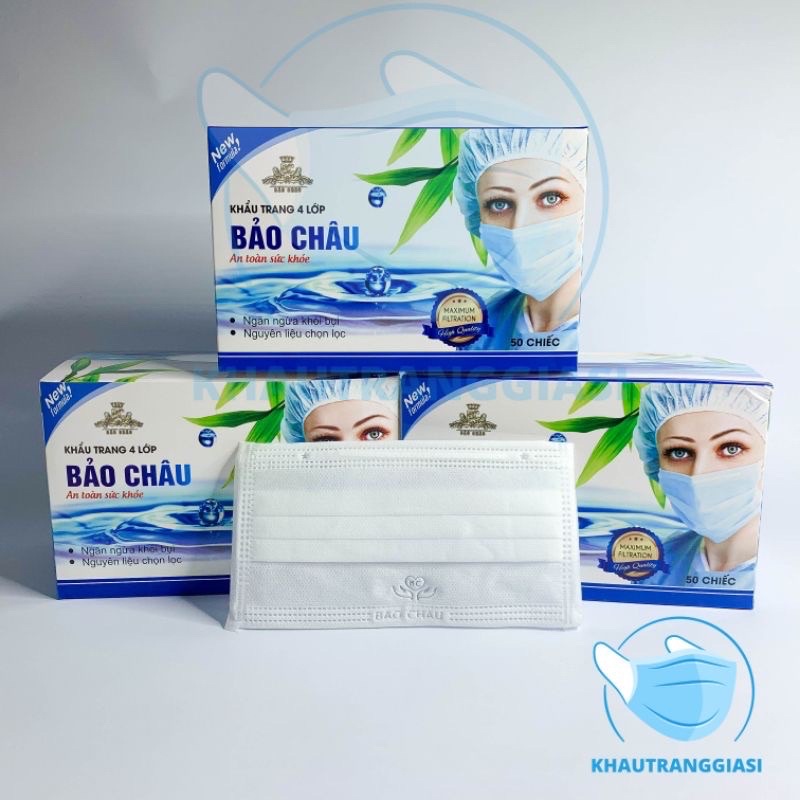 Khẩu trang y tế 4 lớp kháng khuẩn Bảo Châu màu trắng