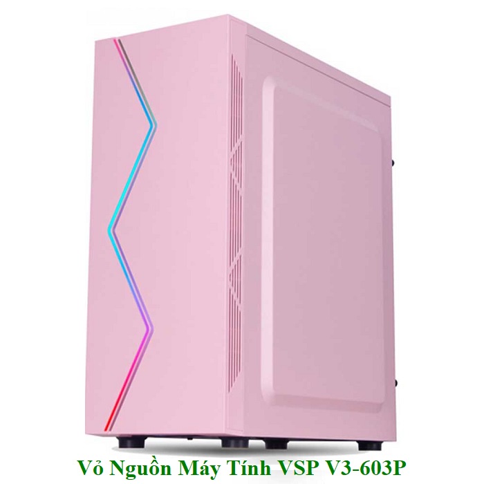 Vỏ case PC thùng máy tính chính hãng VSP V3-603P Pink Dãy LED RGB Hông trong suốt