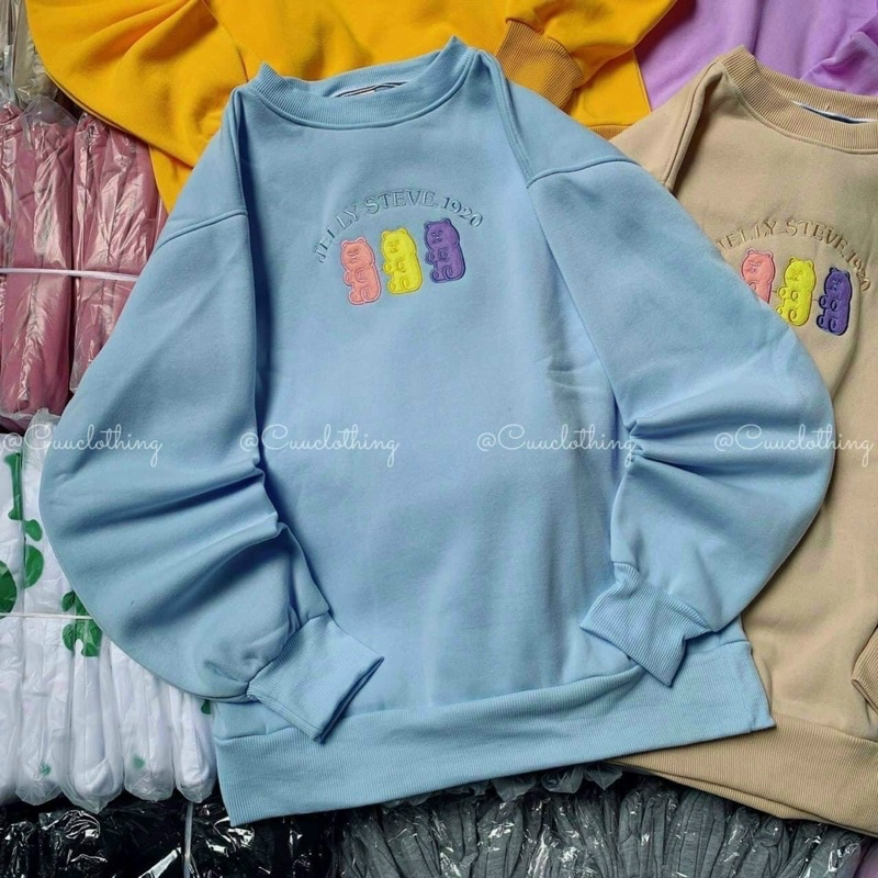 Áo sweater nữ form rộng cổ tròn thêu gấu, Áo hoddie nỉ bông thời trang thu đông phông cách Ulzzang | BigBuy360 - bigbuy360.vn