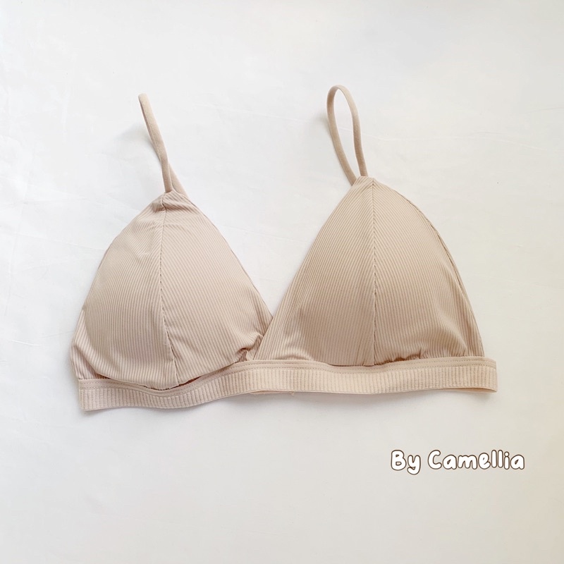 Áo Bra cotton thun gân không gọng khoét ngực dây mảnh