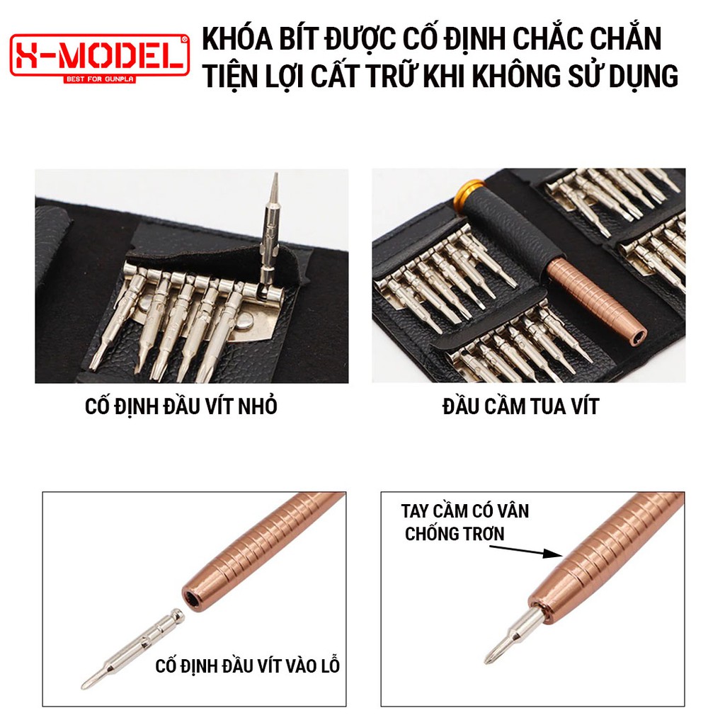 Bộ Tua Vít 25in1 đa năng sửa chữa các phụ kiện chất liệu thép không gỉ nên rất bền chắc XMODEL XM24