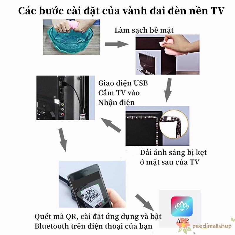 Đèn Led Tiktok Đèn LED Trang Trí Nhà bluetooth APP Điều Khiển Từ Xa 5V USB 2835 RGB 5050 3m5m