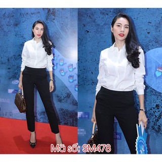Áo Sơ mi trắng tay dài đơn giản giống Thủy Tiên kèm ảnh thật