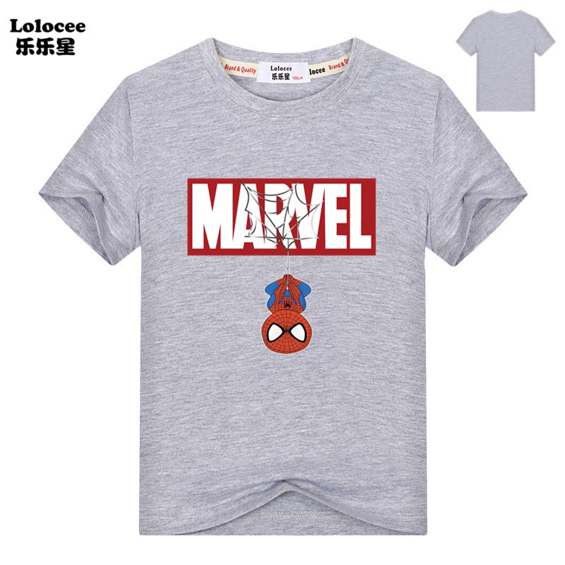 Áo thun ngắn tay in hình người nhện và chữ Marvel mới thời trang cho bé trai
