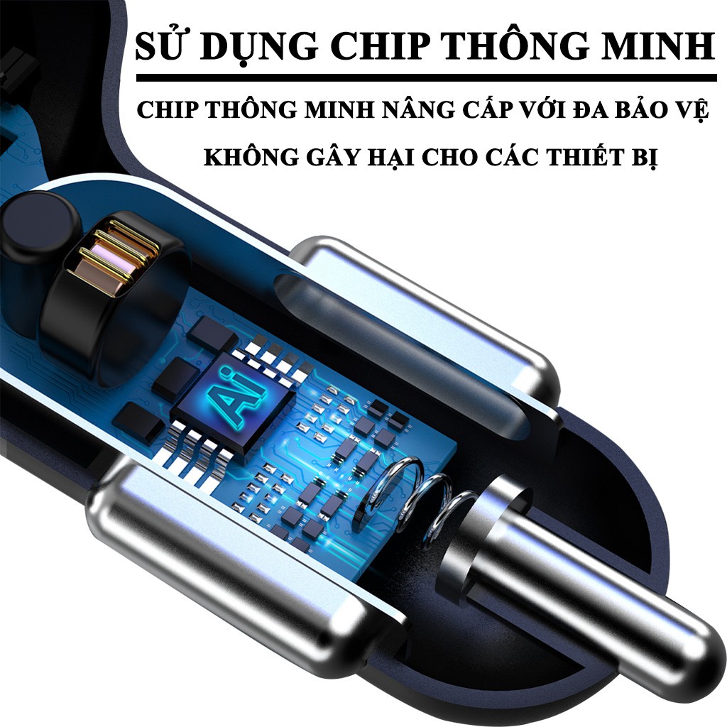 Tẩu Sạc Ô Tô - Tẩu Sạc Nhanh Ô Tô 4 Cổng USB (Có 1 Cổng Quick Sạc Nhanh 3.0) - Tiện Lợi