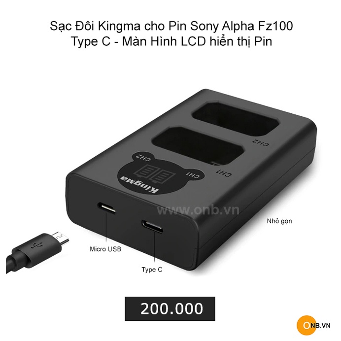 Sạc pin đôi Kingma cho pin FZ100 của SONY A7III A7RIII A9