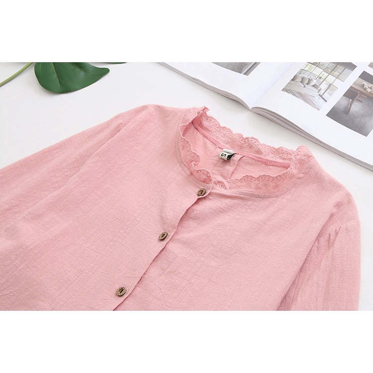 Plus Size Floral Embroidery Lace Long Sleeve Blouse Loose Big Size Pink Navy Blue Casual Blusas Officewear Tops | BigBuy360 - bigbuy360.vn