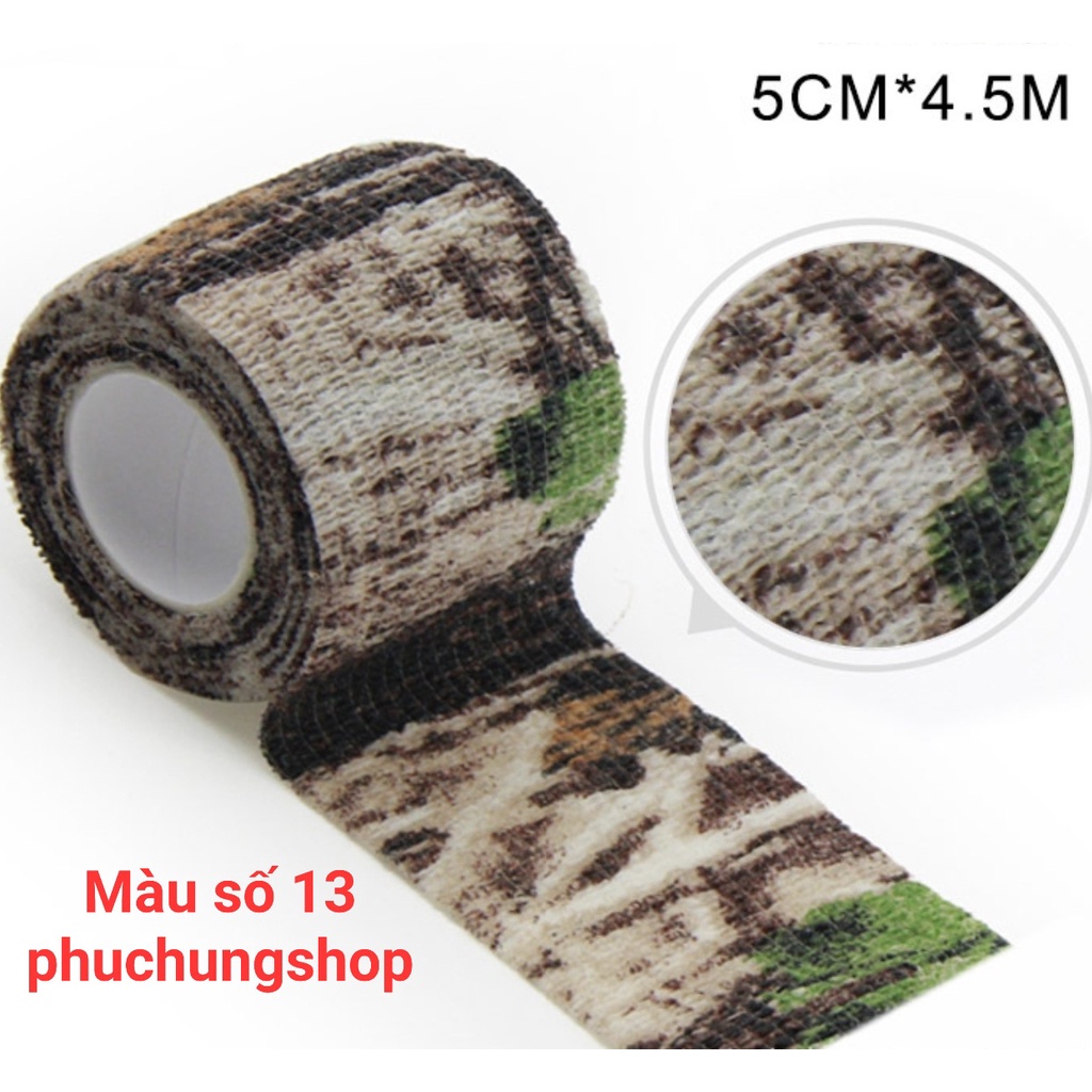 Băng Keo Quấn Nguỵ Trang Vải Loại Lớn 5cm Dài 4,5M Chất Liệu Vải Co Giãn Tự Động Kết Dính, đa dạng màu sắc rằn ri, camo