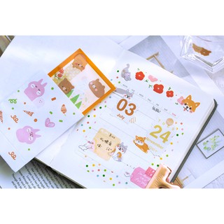 STICKER nhựa pet hình chó mèo thỏ 60 MIẾNG trang trí bullet journal / planner / scrapbook