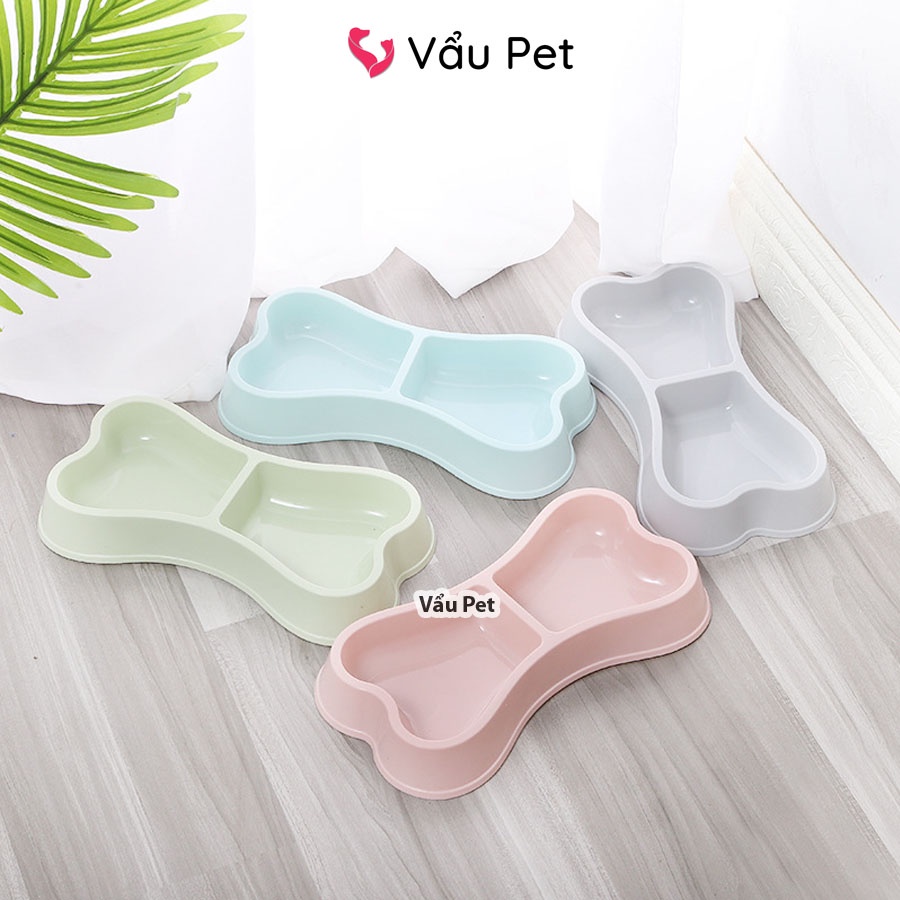 Bát ăn cho chó mèo 2 ngăn hình xương - Bát đựng thức ăn, uống nước cho chó mèo Vẩu Pet Shop
