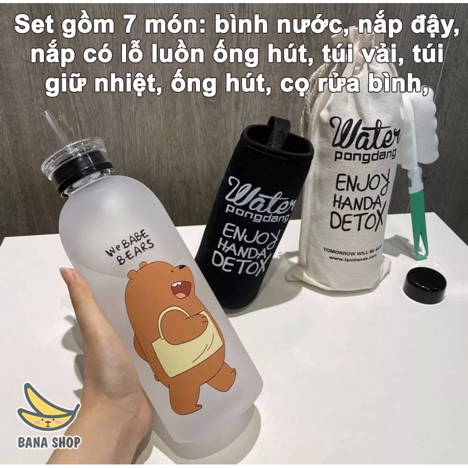 Set bình đựng nước nhựa We Bare Bears Chúng tôi đơn giản là gấu 1000ml