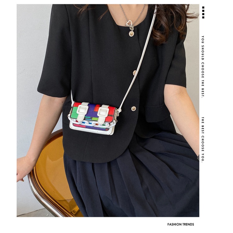 Túi Xách Đeo Vai Hình Vuông Cỡ Nhỏ Màu Kẹo Tương Phản Thời Trang Cho Nữ