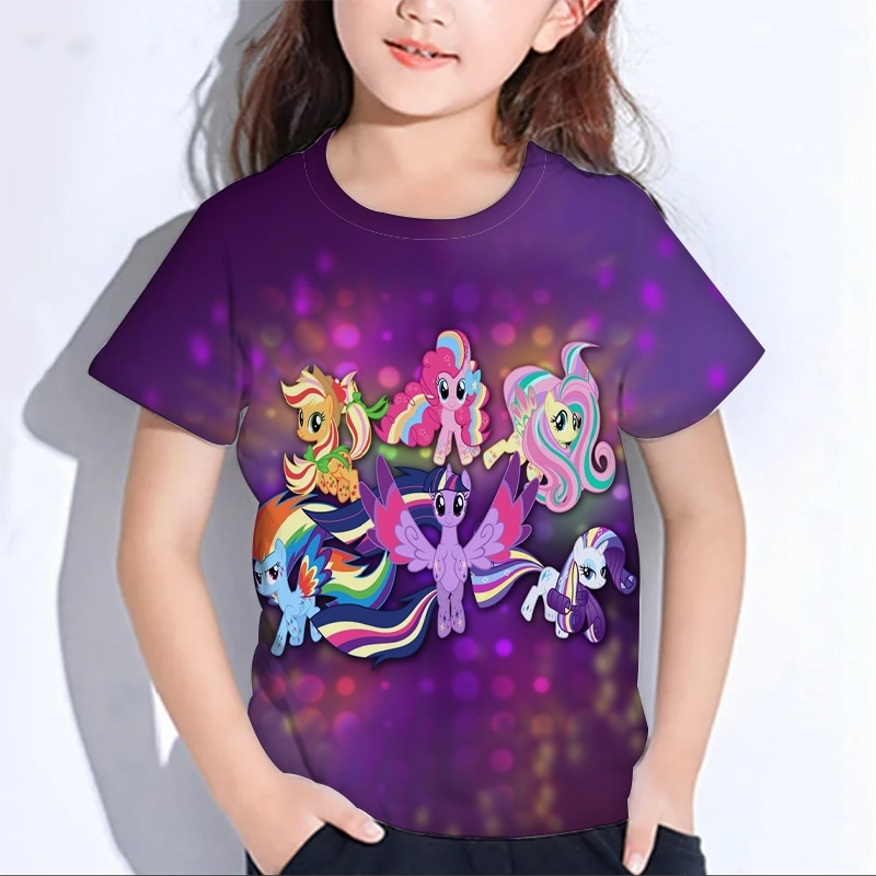 Áo Thun Tay Ngắn In Hình Ngựa Pony Dễ Thương Dành Cho Bé Gái