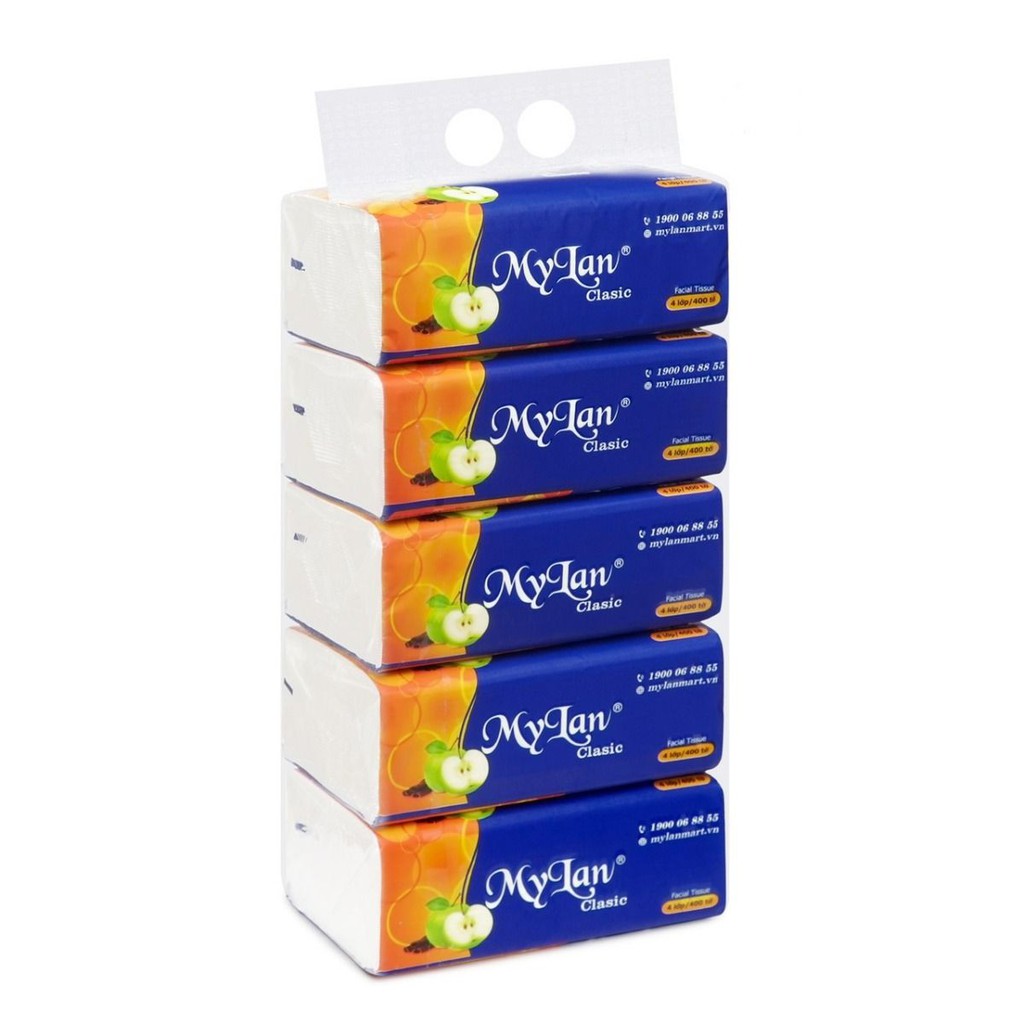 Giấy Rút Táo 4 Lớp Mylan ( 400 Tờ/Gói, 5 Gói/ Xách ) siêu dai, mềm mịn, không tan trong nước