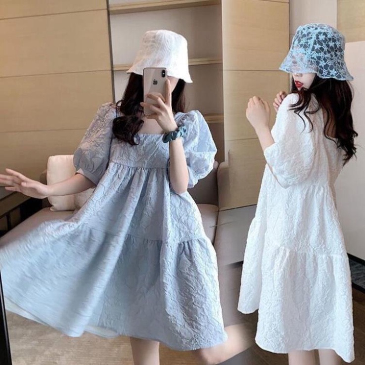 Váy nữ dáng xòe cổ hình vuông chữ U phong thái Ulzzang siêu xinh thời trang dành cho phái đẹp đi dạo đi tiệc