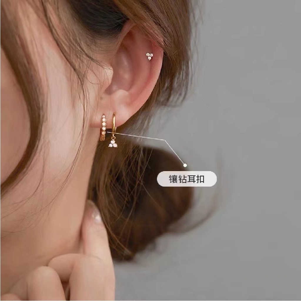 Bông Tai Đính Kim Cương Thời Trang Đơn Giản Dễ Phối Đồ Kiểu Mới