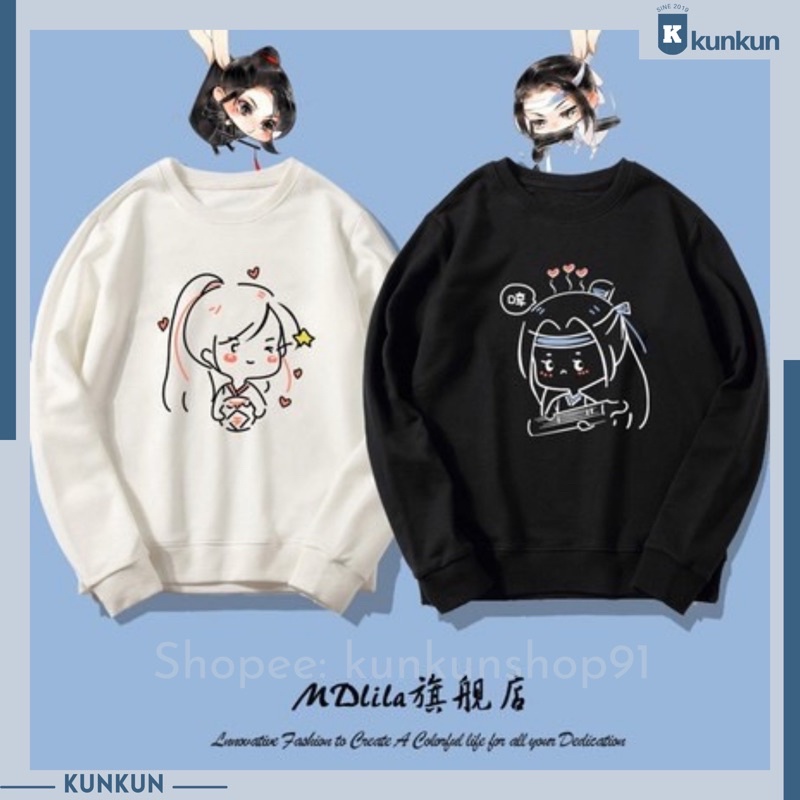 Áo Sweater In Hình Chibi Ma Đạo Tổ Sư, Trần Tình Lệnh (Tiêu Chiến, Vương Nhất, Lam Vong Cơ)