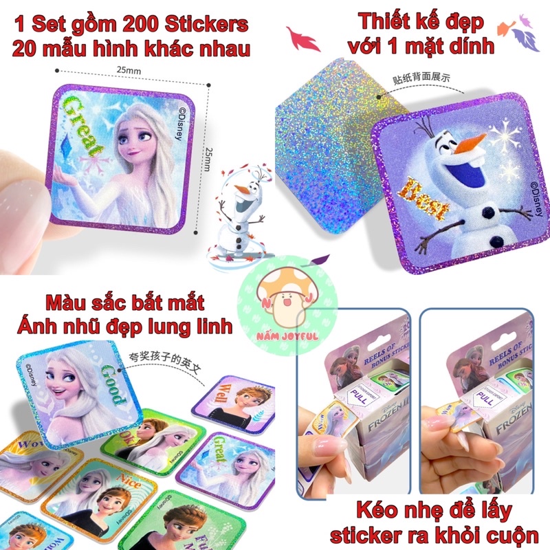 Miếng Dán Sticker / Stickers Nhũ Hoạt Hình kèm lời khen cho bé siêu đẹp