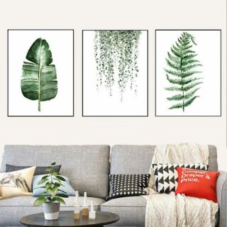 Tranh treo tường bộ 3 lá nhiệt đới 30x40 kèm khung