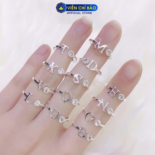 Nhẫn bạc nữ đính đá khắc chữ A B C M N K chất liệu bạc 925 thời trang phụ kiện trang sức nữ Viễn Chí Bảo N400421