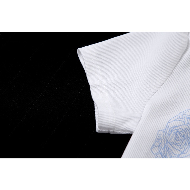 Áo Croptop Cổ Tròn Tay Ngắn Dáng Ôm In Họa Tiết Hoa Xinh Xắn Thời Trang Cho Nữ