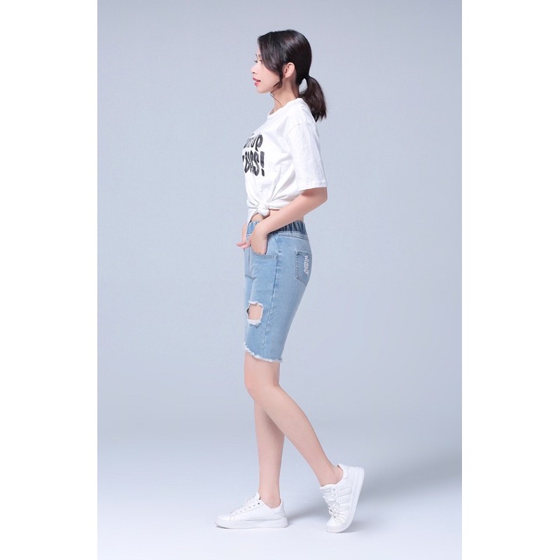quần jean ngố big size short xanh nhạt lưng cao wash rách size 70-110kg