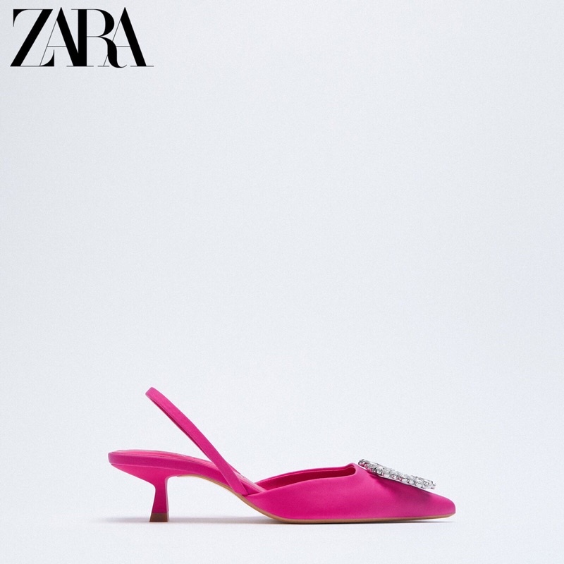 GIÀY CAO ZARA HỞ GÓT MÀU HỒNG ĐÍNH ĐÁ LẤP LÁNH