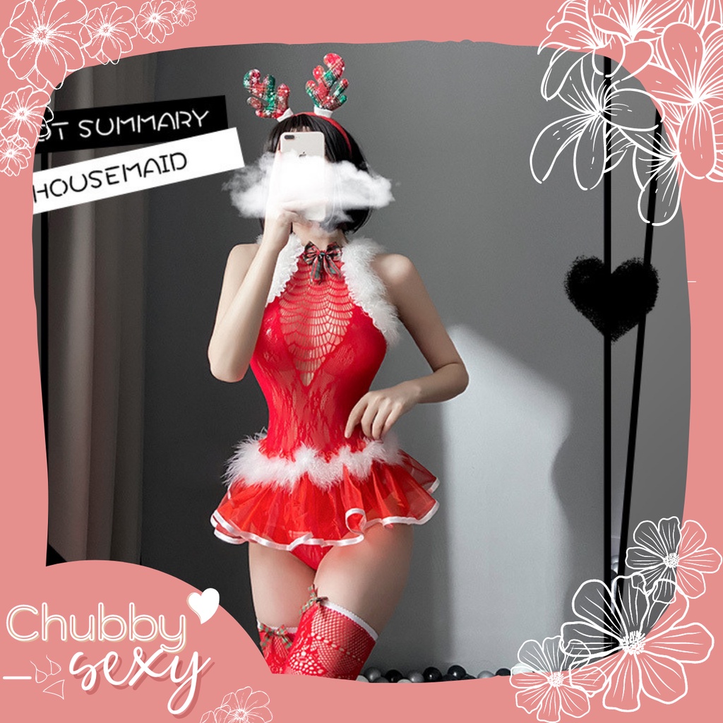 Cosplay Noel Giáng Sinh sexy siêu gợi cảm ,  hóa công chúa đêm Noel ,  bodysuit đầy đủ phụ kiện  - BDS18 - Chubby.sexy