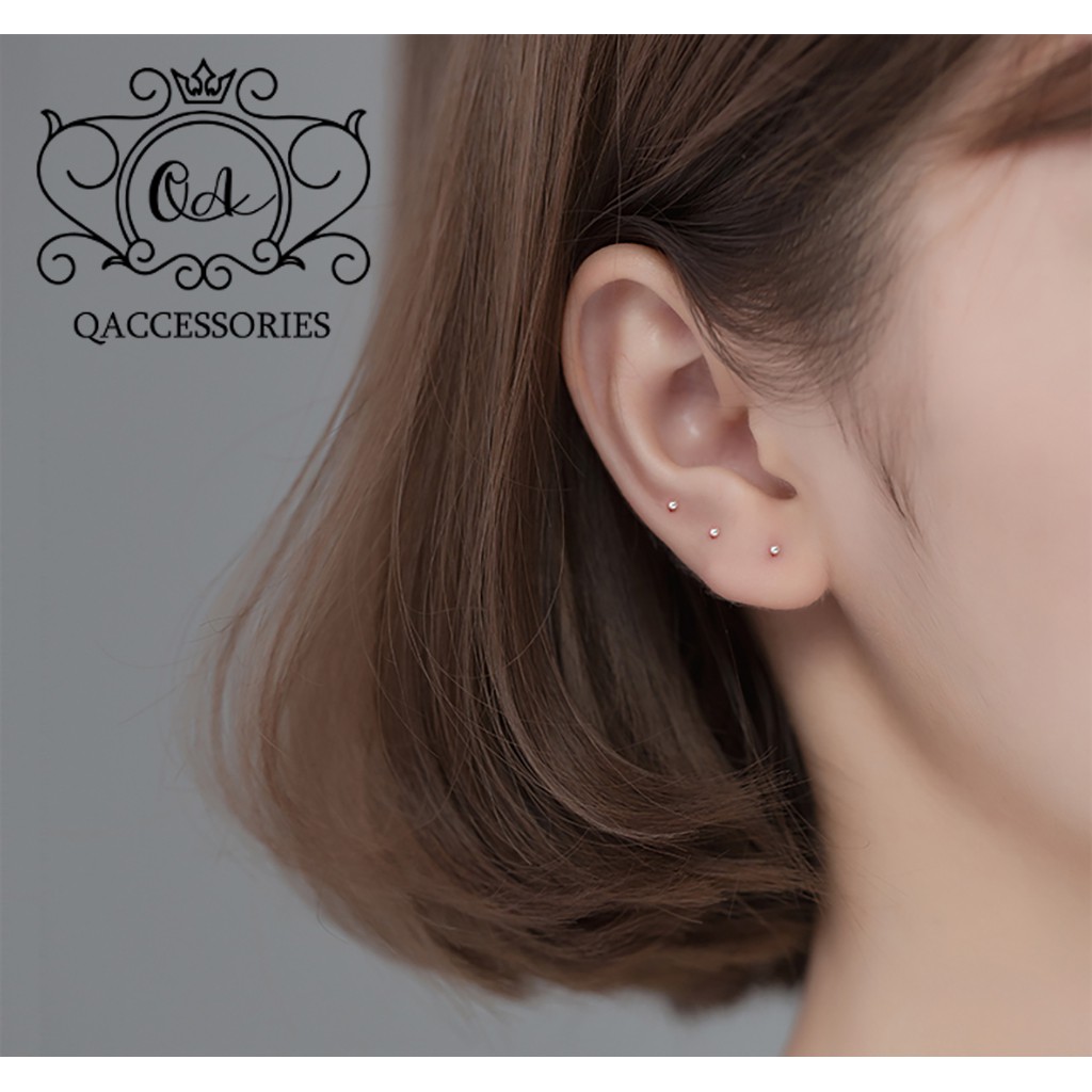 Bông tai bạc 925 giữ lỗ nam nữ hai đầu bi khuyên tròn unisex S925 BASIC QA SILVER Earrings EA190702