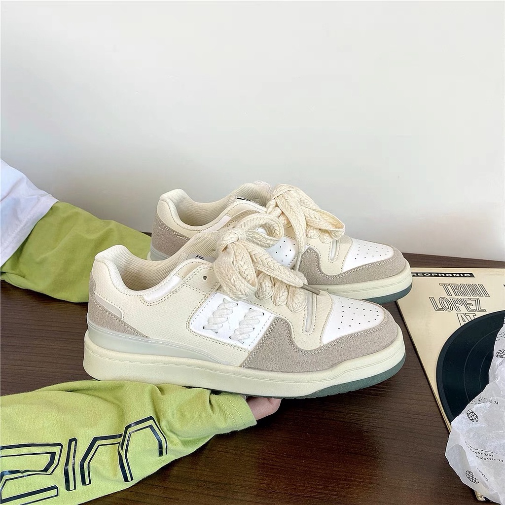 𝗺𝗶𝗲 𝘀𝘁𝘂𝗱𝗶𝗼 - SẴN NÂU BE 39 Giày thể thao sneaker mix màu da lộn dây thắt độc đáo