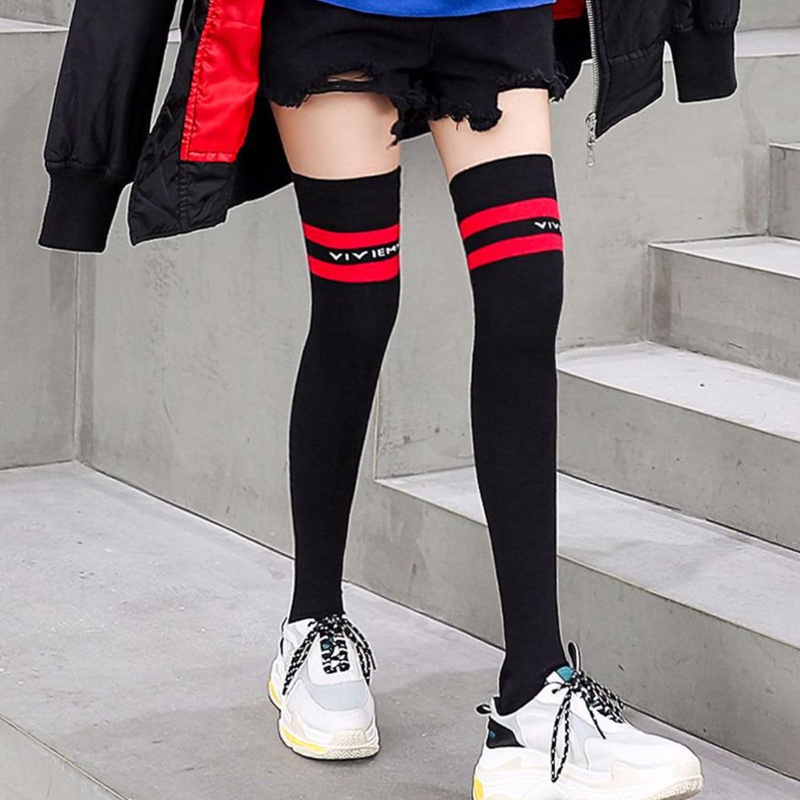 Vớ Dài Qua Gối Màu Trơn Họa Tiết Sọc Vui Nhộn Dễ Thương Phong Cách Lolita