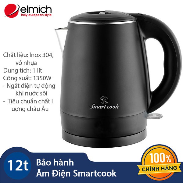 Bình đun nước siêu tốc 1 lít Elmich Smartcook KES-3865 hàng chính hãng, bảo hành 12 tháng