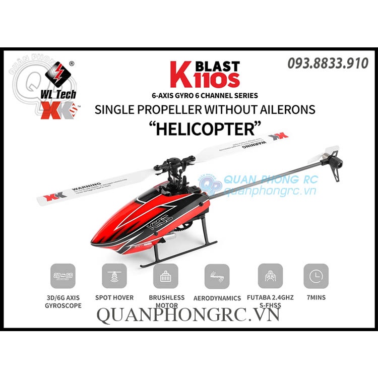 WLtoys K110S 6CH RC Helicopter System RC Brushless 3D6G RTF (Không Chổi Than)