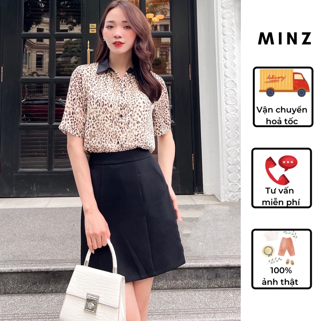 Áo Sơ Mi Công Sở Nữ Tay Cộc MINZ STORE Chất Liệu Tơ, Thiết Kế Cổ Đức Phối Màu
