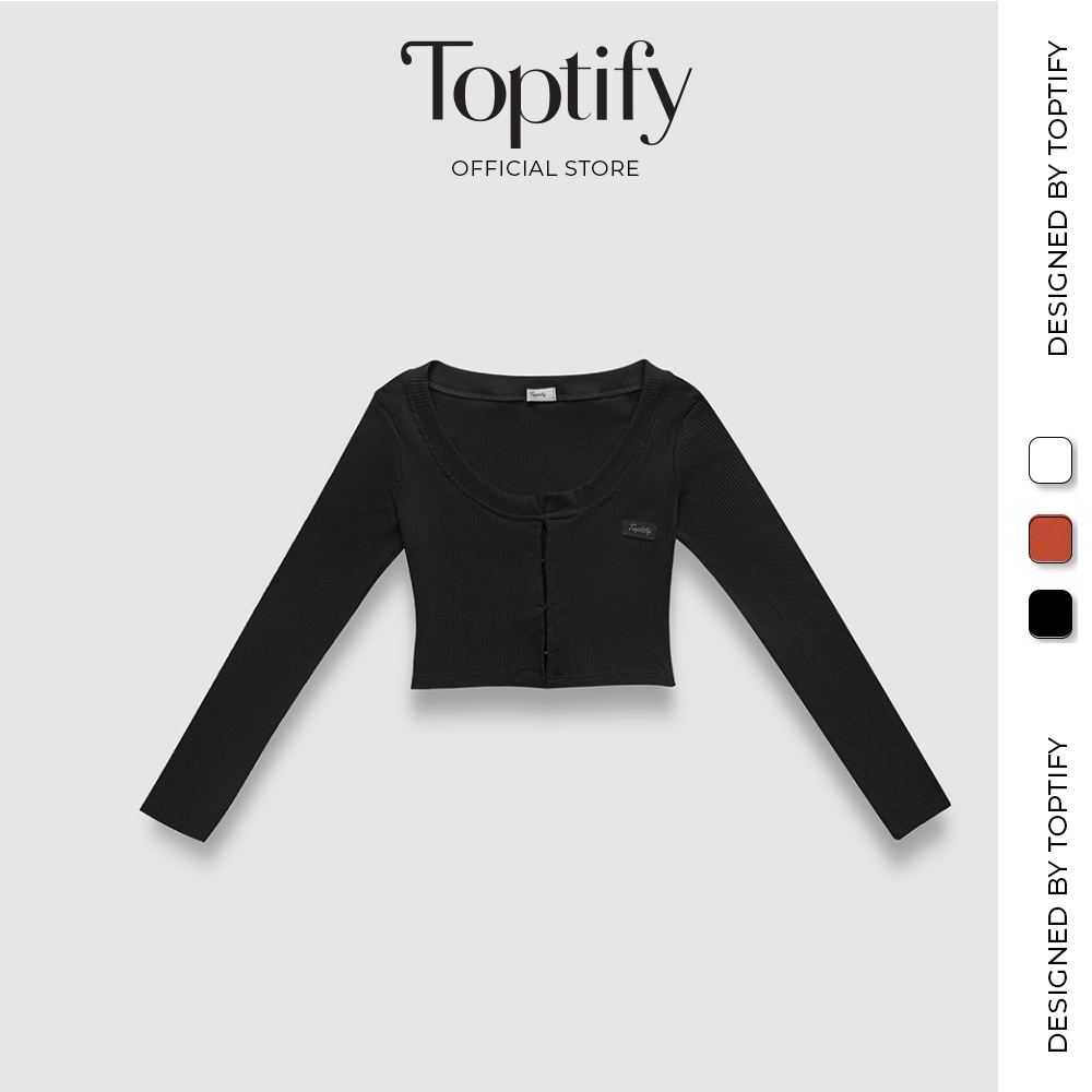 Áo croptop tay dài cổ tròn logo TOPTIFY kiểu nút cài form ôm body Easy Going Top AC08