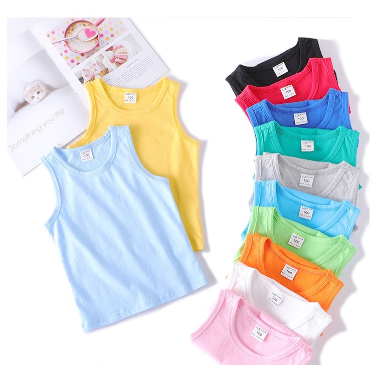 Áo ba lỗ, Áo thun sát nách trơn bé trai bé gái chất cotton 8-20 kg