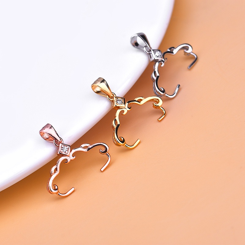 █diy゜ S925 Bạc●Mặt Dây Chuyền Bạc S925 Hình Hoa Đính Đá Zircon Có Khóa Cài diy