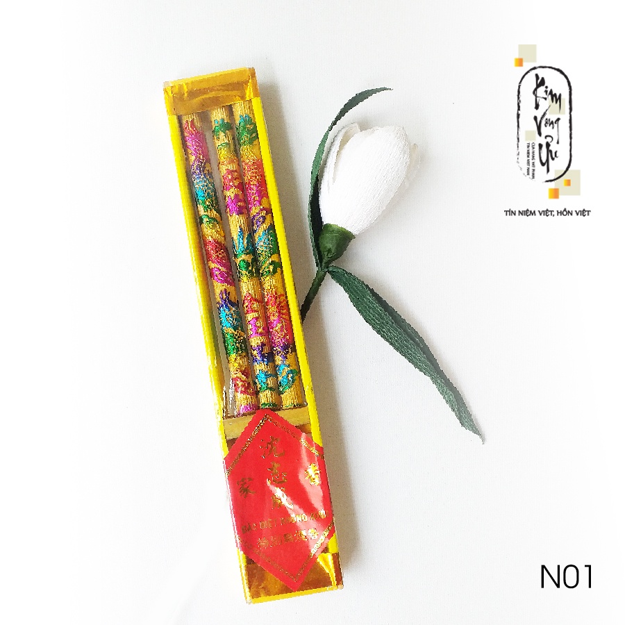 Nhang vàng chạm Rồng 7 Màu - 3 cây - 3 tấc N01  Kim Vong Ưu
