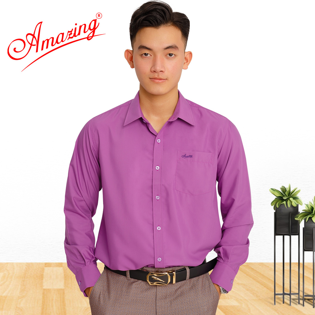 Áo sơ mi nam công sở tay dàI Amazing, form rộng regular, thời trang công sở big size, màu tím Violet