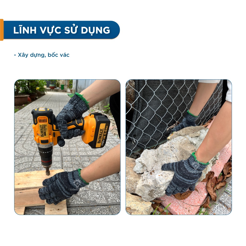 Găng tay bảo hộ lao động sợi len ôm sát, chống trượt, thao tác linh hoạt, găng tay len trắng muối tiêu dày - THINKSAFE