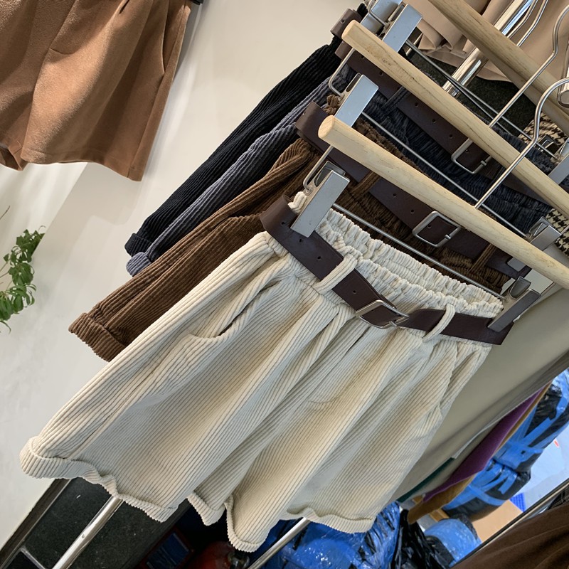 Quần short nhung tăm kèm nịt hàng quảng châu thu đông ống rộng sắn lai