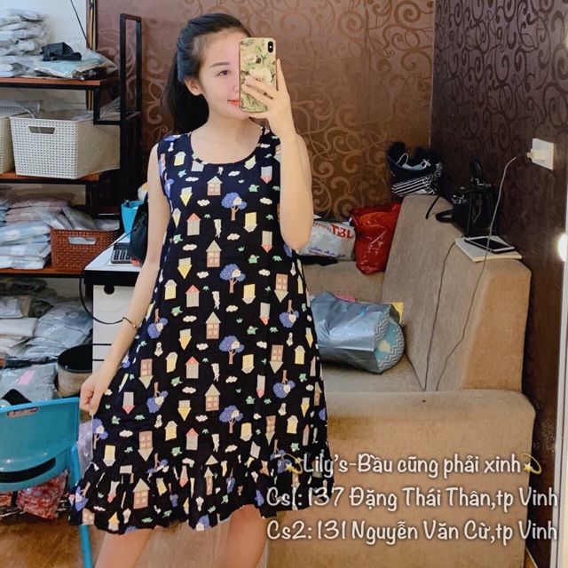 Váy lanh mặc nhà cho bầu