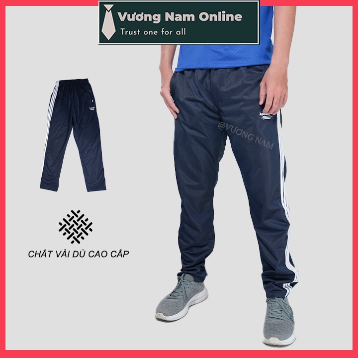 Quần thể dục nam nữ 3 sọc vải poly ống rộng thoáng mát VN68A