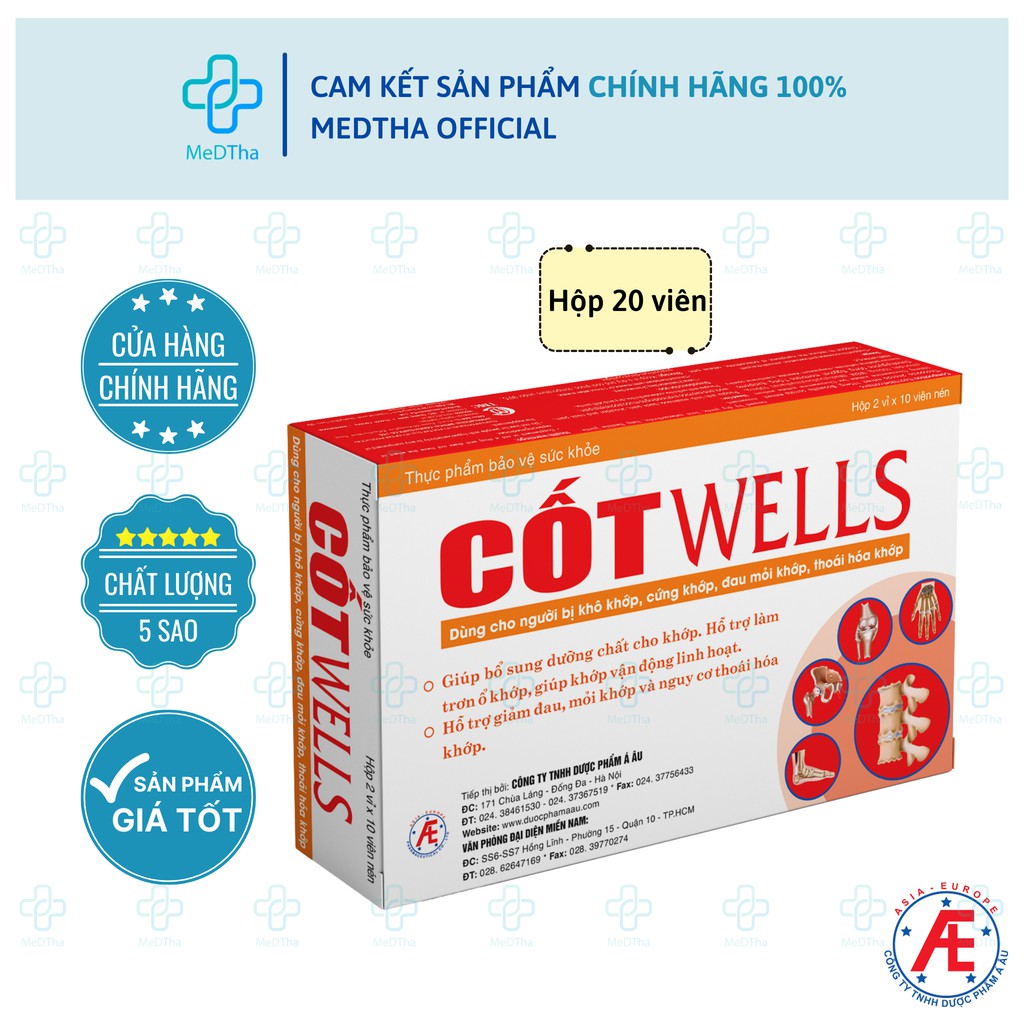 Viên Uống Bổ Xương Khớp CốtWells (Glucosamin) - Hỗ trợ Giảm Đau Khớp, Thoái Hóa Khớp, Mỏi Khớp [Chính Hãng]