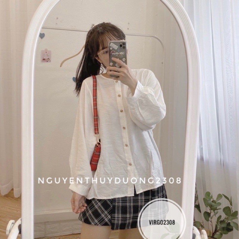 Áo sơmi đũi tay phồng Ulzzang/Áo sơmi đũi Hàn Quốc